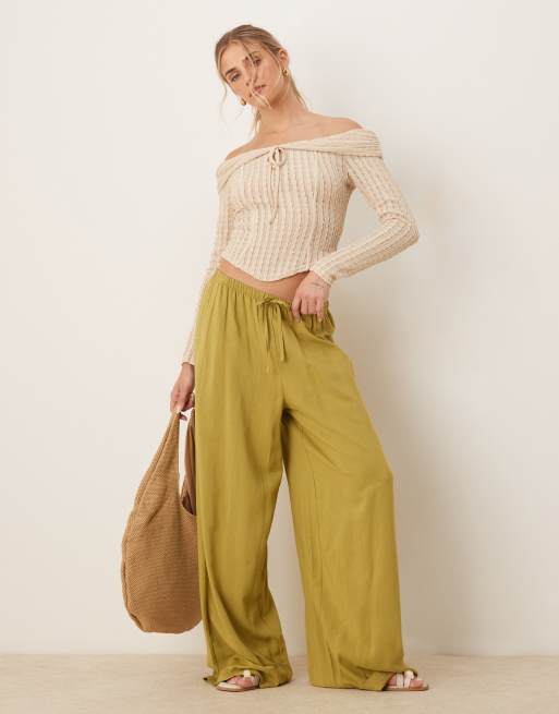 ASOS DESIGN – Ljusbeige, texturerad topp med korta ärmar, bara axlar och knutdetalj, 3 av 4