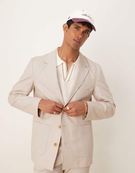 ASOS DESIGN – Ljusbeige twillkavaj i regular fit av bomull-linnemix, del av kostym