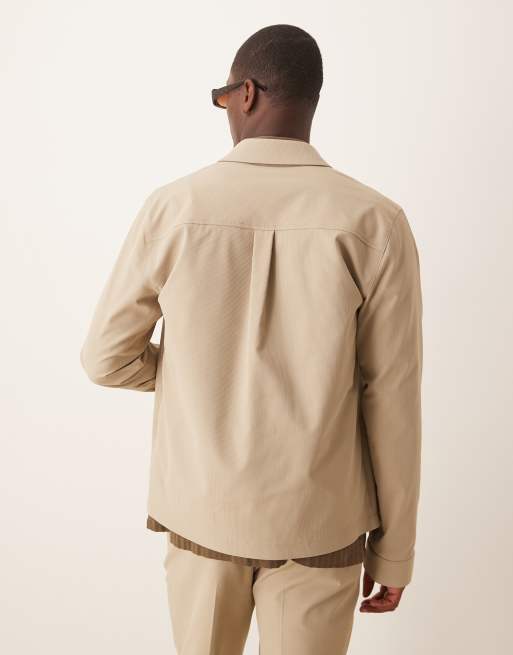 ASOS DESIGN – Ljusbeige, uppklädd och ribbad harrington-jacka, del av set, 4 av 4