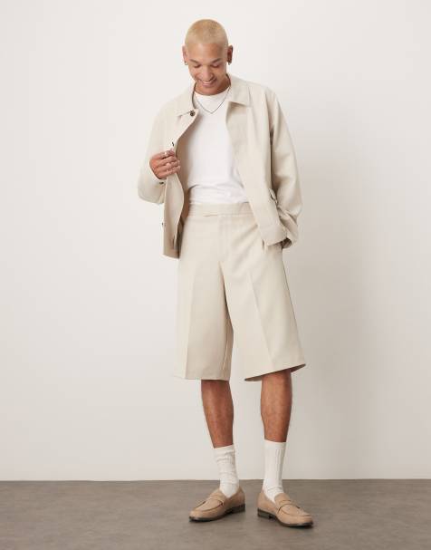 ASOS DESIGN – Ljusbeige, uppklädda bermudashorts i twill med resårmidja, del av set - view 1