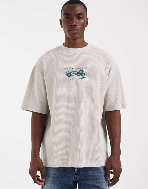 ASOS DESIGN – Ljusbeige, våfflad t-shirt i oversized fit med Hot Wheels-tryck, 5 av 5