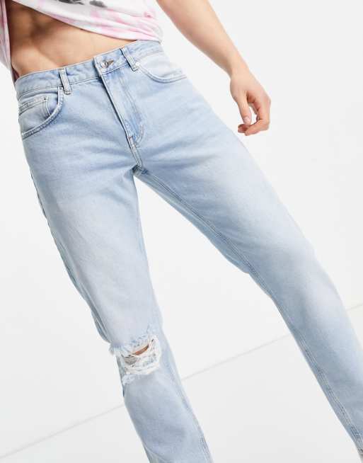 ASOS DESIGN – Ljusblå avsmalnande jeans med slitningar på knäna, 3 av 4