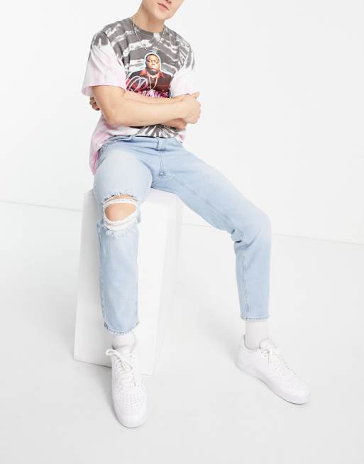 ASOS DESIGN – Ljusblå avsmalnande jeans med slitningar på knäna, 4 av 4