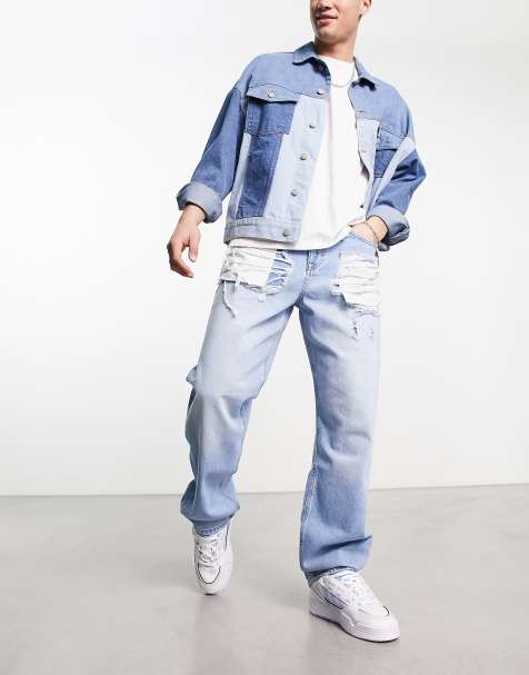ASOS DESIGN – Ljusblå baggy jeans med stora revor - view 1