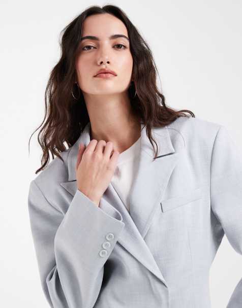 ASOS DESIGN – Ljusblå, dubbelknäppt kavaj i linnestil - view 1