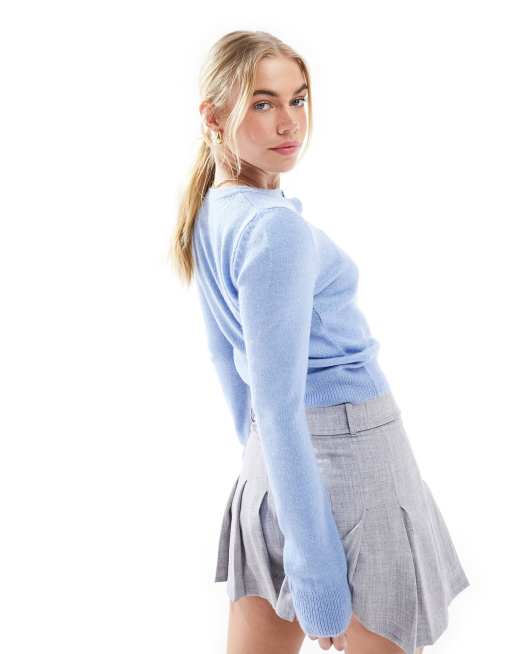 ASOS DESIGN – Ljusblå, figursydd kofta med rund halsringning, 2 av 4