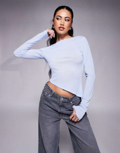 ASOS DESIGN – Ljusblå, halvskir topp med asymmetrisk fåll - view 1