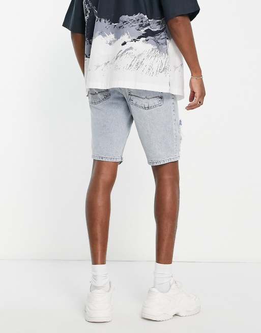 ASOS DESIGN – Ljusblå jeansshorts med smal passform och stora revor , 2 av 4