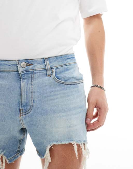 ASOS DESIGN – Ljusblå korta jeansshorts med extra smal passform och stora revor vid fållen, 5 av 5