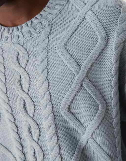 ASOS DESIGN – Ljusblå, kraftig, kabelstickad tröja i yllemix, oversize och rund halsringning, 2 av 4