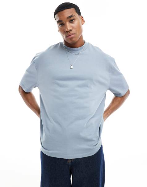 ASOS DESIGN – Ljusblå, kraftig t-shirt i oversize med hög halsringning, 240gsm - view 1