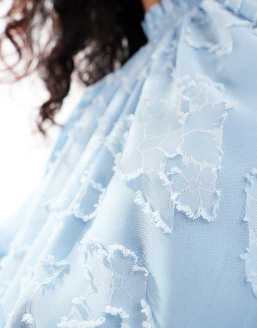 ASOS DESIGN – Ljusblå maxiklänning i jacquard med hög krage och vida ärmar, 2 av 4