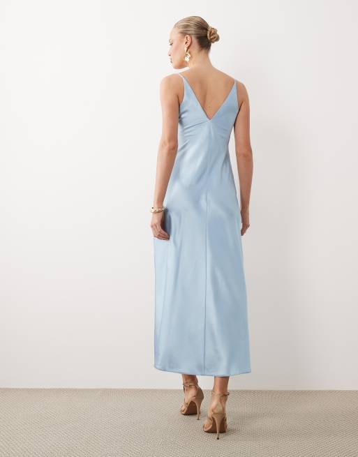 ASOS DESIGN – Ljusblå midiklänning i satin med hög övre kupkant, 4 av 4