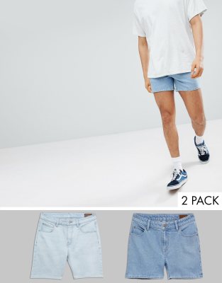 ASOS DESIGN – Ljusblå och mellanblå korta jeansshorts med smal passform