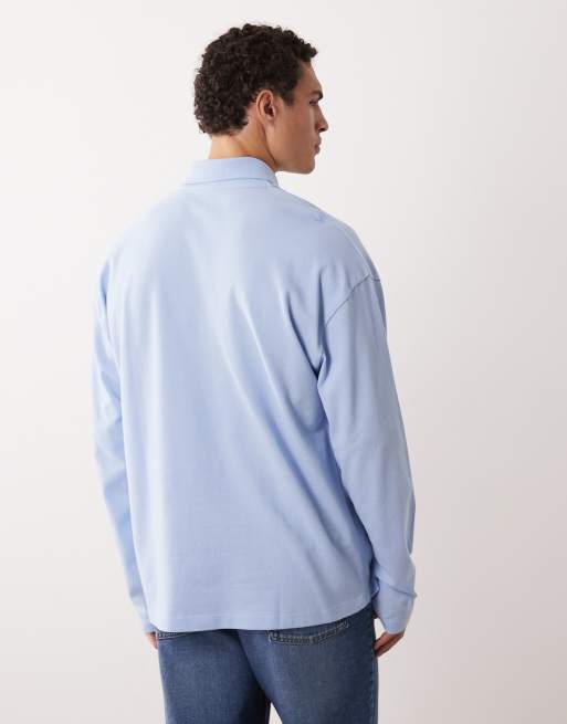 ASOS DESIGN – Ljusblå, randig, kraftig pikétröja i oversize med långa ärmar och textur, 3 av 5