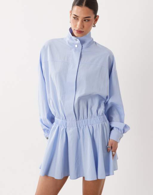 ASOS DESIGN – Ljusblå skjortklänning i minilängd med blusärm och ståkrage, 4 av 4