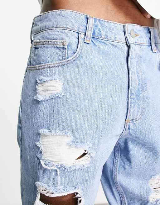 ASOS DESIGN – Ljusblå, smala jeansshorts i medellång design med stora revor, 3 av 4