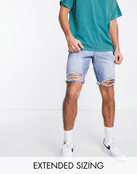 ASOS DESIGN – Ljusblå, smala jeansshorts i normallängd med sliten fåll - view 1