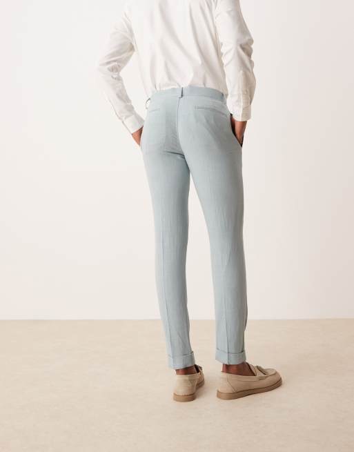 ASOS DESIGN – Ljusblå, smala kostymbyxor i linne med mikrotextur, del av kostym, 2 av 5