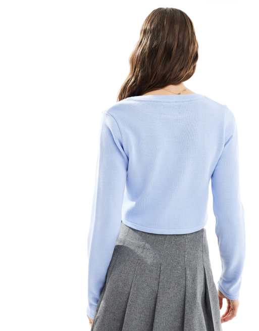 ASOS DESIGN – Ljusblå, stickad och kort kofta med rund halsringning, 4 av 4