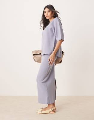 ASOS DESIGN – Ljusblå, strukturstickad midaxikjol, del av set - view 1