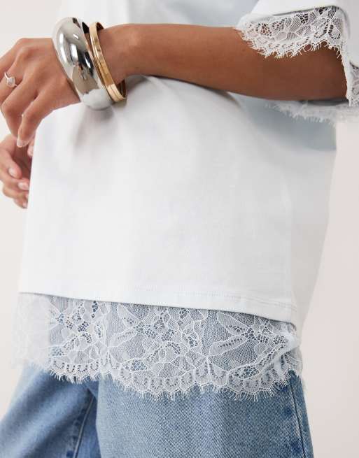 ASOS DESIGN – Ljusblå t-shirt i oversized fit med spetsfåll, 4 av 4