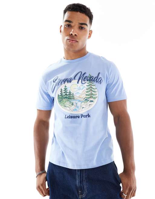 ASOS DESIGN – Ljusblå t-shirt med boxig, standard passform och landskapstryck, 3 av 4