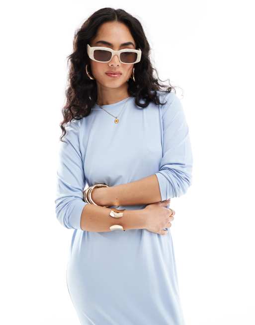 ASOS DESIGN – Ljusblå t-shirtklänning i maxilängd med långa ärmar, 2 av 4