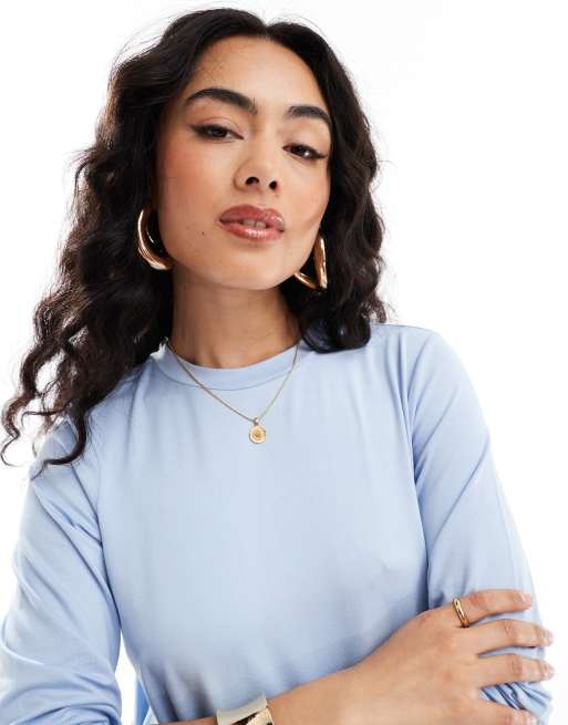 ASOS DESIGN – Ljusblå t-shirtklänning i maxilängd med långa ärmar, 3 av 4