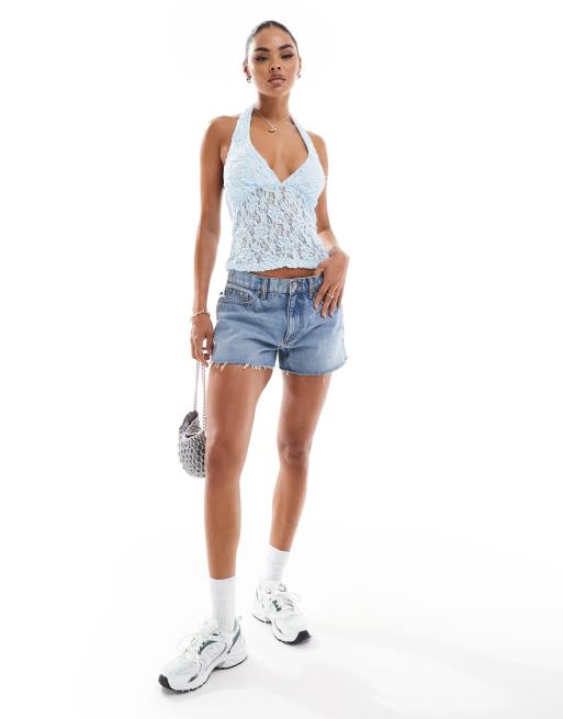 ASOS DESIGN – Ljusblå topp i texturerad spets med halterneck, 3 av 4