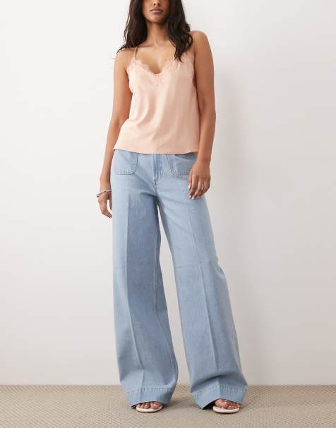 ASOS DESIGN – Ljusblå, tvättade jeans med hög midja, vida ben och framfickor - view 1