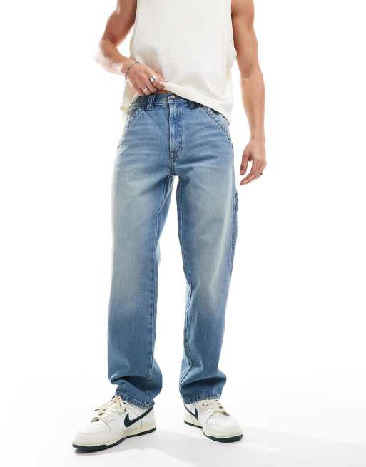 ASOS DESIGN – Ljusblå, tvättade jeans med raka ben och snickardetaljer , 3 av 5