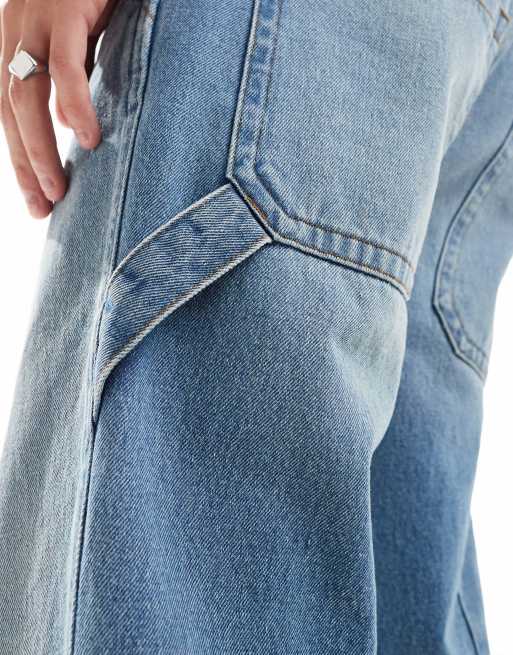 ASOS DESIGN – Ljusblå, tvättade jeans med raka ben och snickardetaljer , 5 av 5