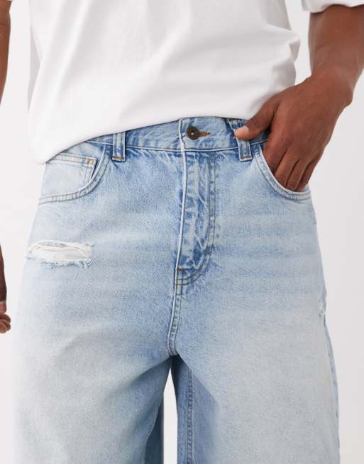 ASOS DESIGN – Ljusblå, tvättade, mellanlånga shorts med revor, 4 av 5