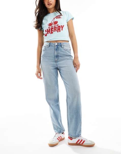 ASOS DESIGN – Ljusblå, tvättade mom jeans - view 1