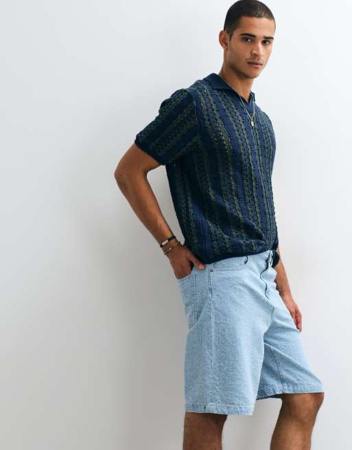 ASOS DESIGN – Ljusblå, tvättade, strukturerade jeansshorts med ledig passform, 3 av 5