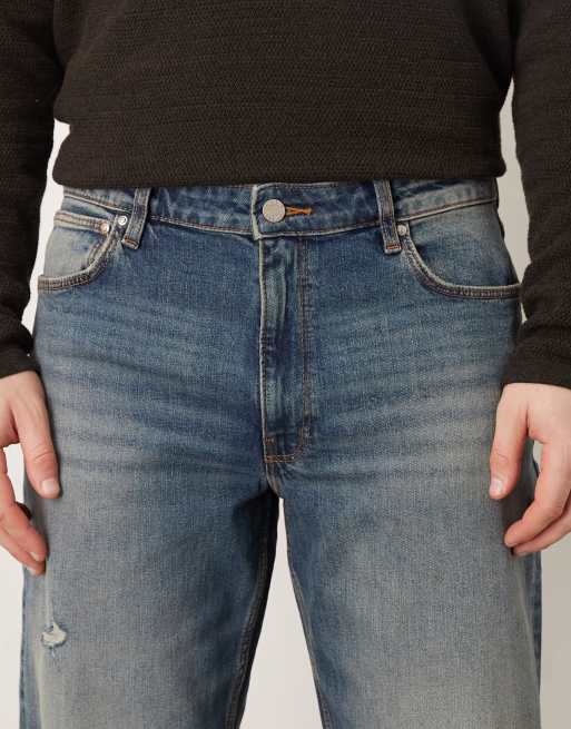 ASOS DESIGN – Ljusblå, tvättade, tonade jeans med raka ben och knärevor, 4 av 5