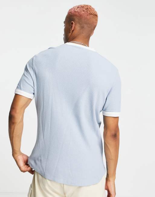 ASOS DESIGN – Ljusblå våffelstrukturerad t-shirt med kontrasterande kantrand, 2 av 4