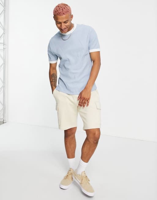 ASOS DESIGN – Ljusblå våffelstrukturerad t-shirt med kontrasterande kantrand, 4 av 4