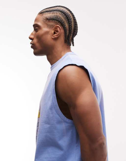 ASOS DESIGN – Ljusblått linne i oversize med boxig passform och tennistryck, 4 av 5