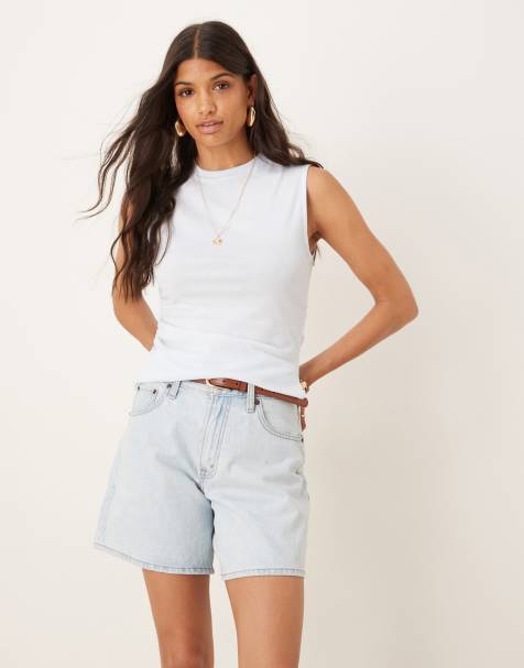 ASOS DESIGN – Ljusblått linne med indragningar och asymmetrisk fåll - view 1