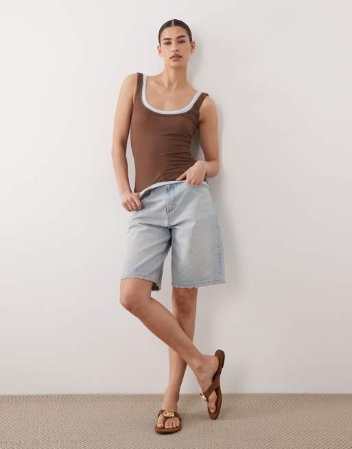 ASOS DESIGN – Ljusblått och chokladbrunt linne i två lager, 2 av 4