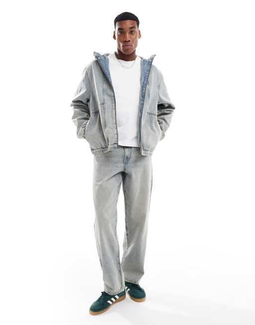 ASOS DESIGN – Ljusblått, vintagetonat set med baggy jeans och jacka