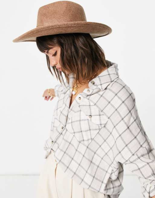 ASOS DESIGN – Ljusbrun fedorahatt i filt med bred kant, 3 av 4
