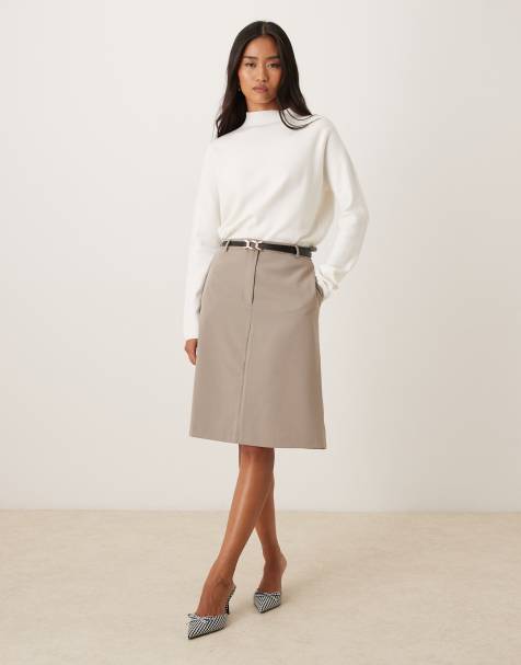 ASOS DESIGN – Ljusbrun, figursydd midikjol i 90-talslängd - view 1