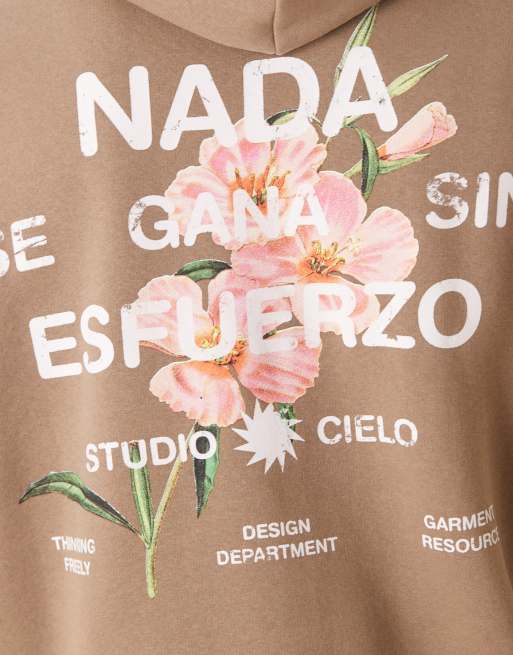 ASOS DESIGN – Ljusbrun huvtröja med avslappnad, boxig passform och blomtryck, 5 av 5
