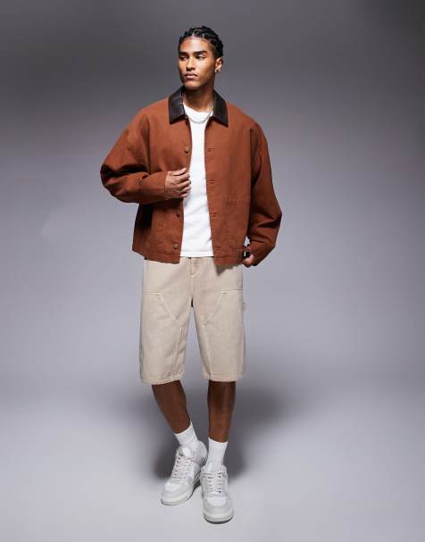 ASOS DESIGN – Ljusbrun jacka i läderimitation och oversize med boxig passform och krage - view 1
