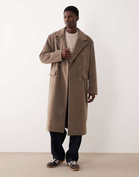 ASOS DESIGN – Ljusbrun, lång kappa i oversize och yllestil - view 1