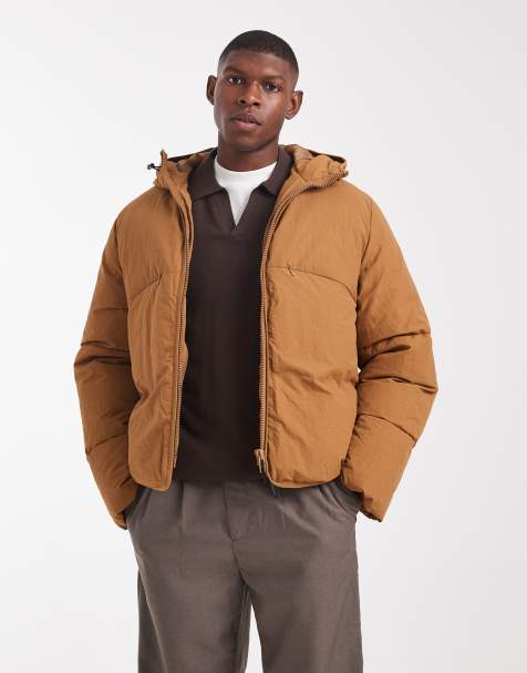 ASOS DESIGN – Ljusbrun pufferjacka med dekorativ söm - view 1
