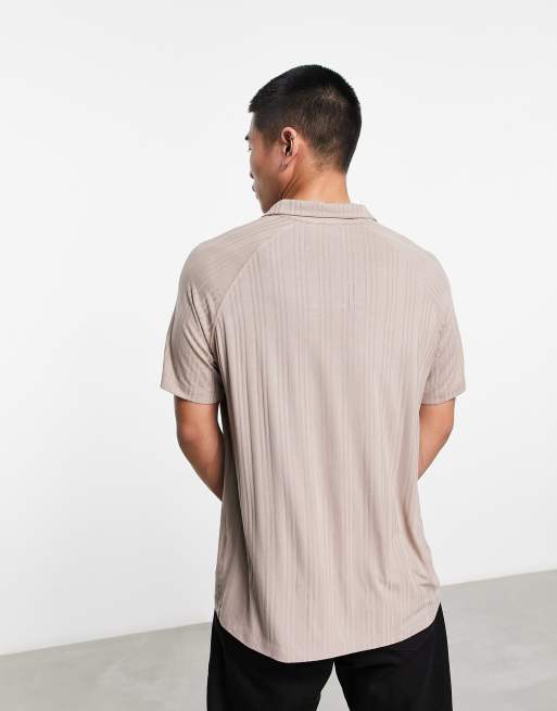 ASOS DESIGN – Ljusbrun, ribbad pikétröja med avslappnad passform och platt krage , 4 av 4